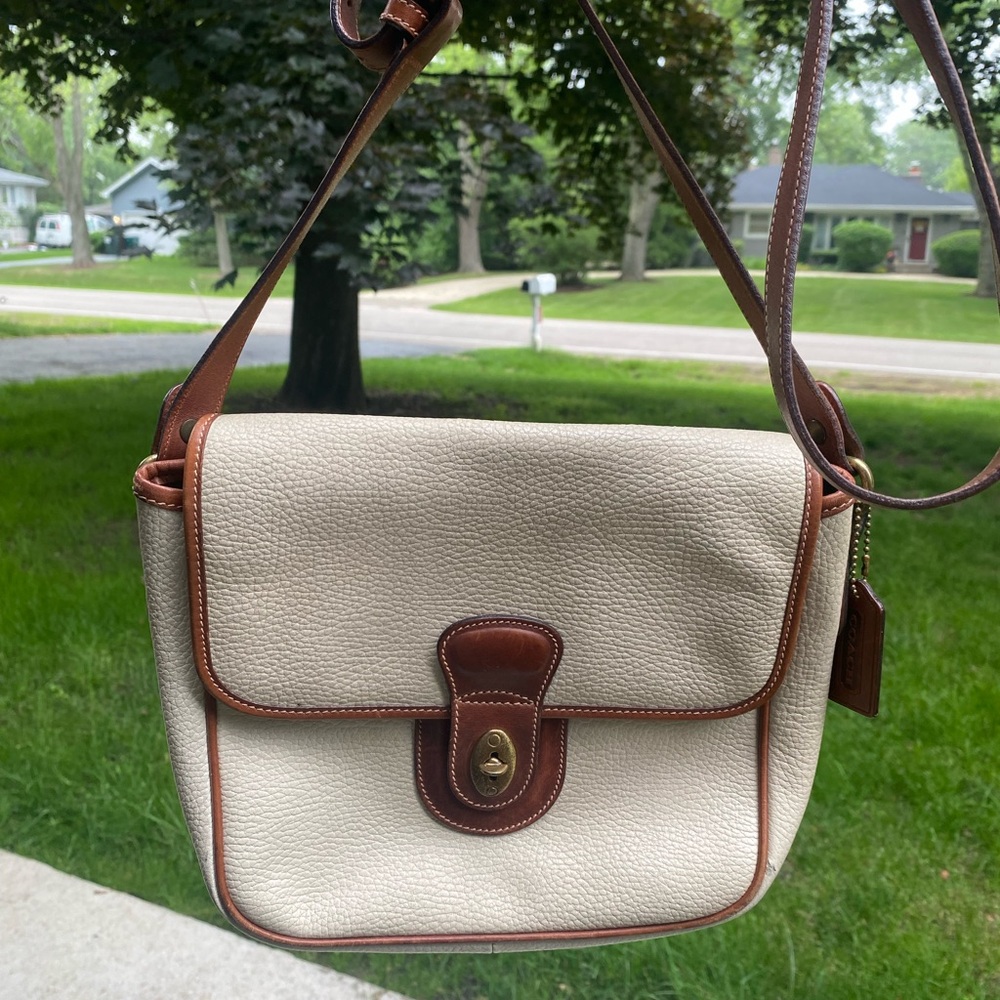 Cream and Brown Crossbody Coach Bag